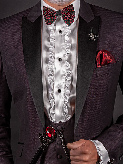 Gilet bordeaux in tessuto spigato con bottoni foderati