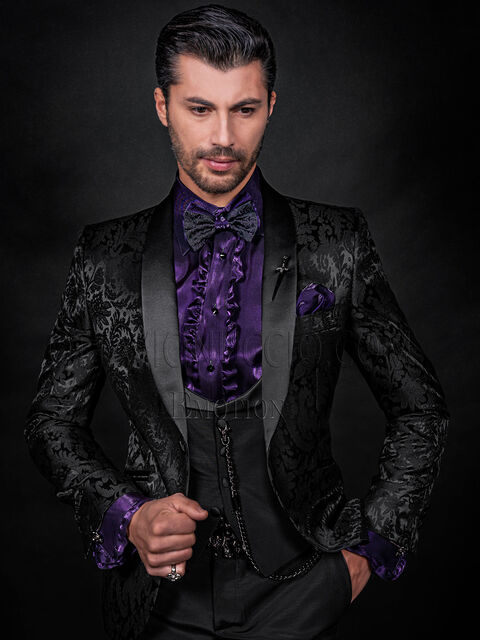 Vestito sposo uomo moderno, giacca in misto seta cotone nera