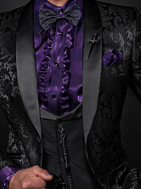 Gilet sciallato misto lana nero rever contrasto
