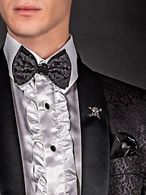Papillon bicolore e fazzoletto jacquard nero