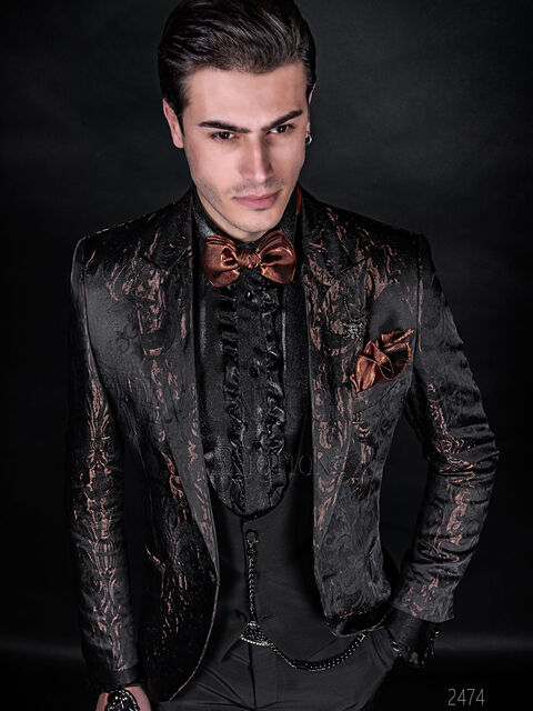 Abito matrimonio uomo moderno broccato bronzo e nero