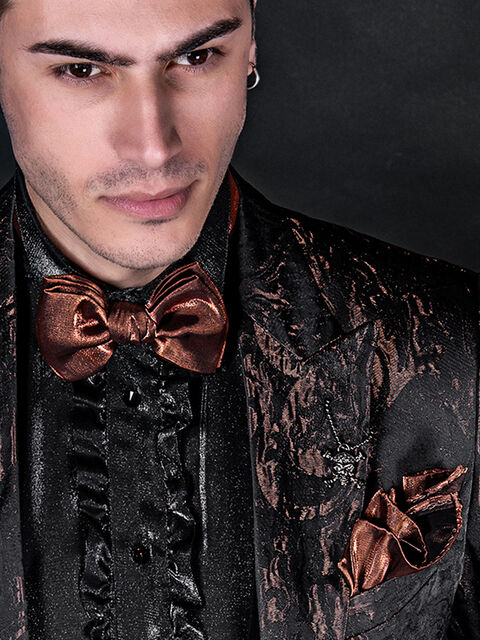 Papillon e fazzoletto in lurex marrone