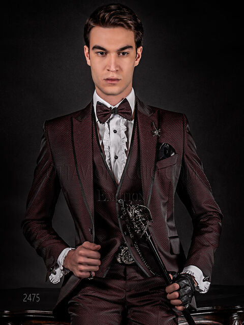 Abito sposo alternativo jacquard rosso e nero moda uomo