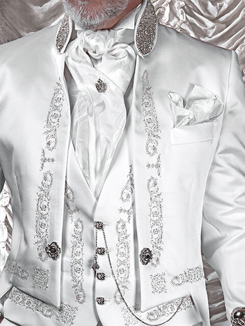 Gilet in raso bianco con greca ricamata argento