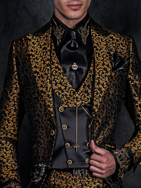 Camicia lurex nero con ricamo oro
