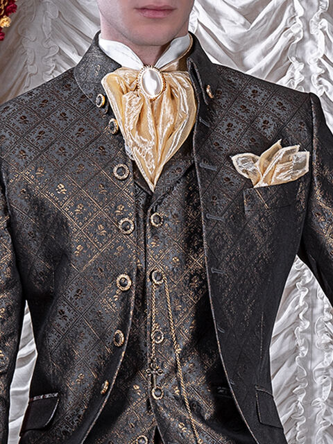 Gilet broccato con disegno grigio e oro
