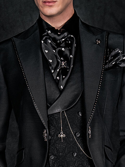Gilet sciallato damascato nero