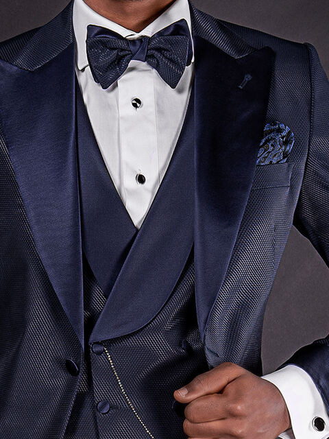 Gilet doppiopetto sciallato blu rever in raso