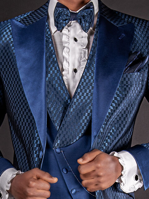 Gilet asimmetrico doppiopetto sciallato bluette rever contrasto