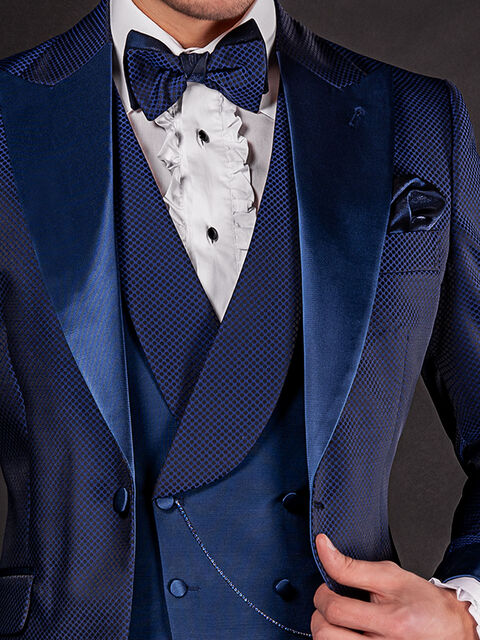Gilet doppiopetto sciallato celeste rever contrasto