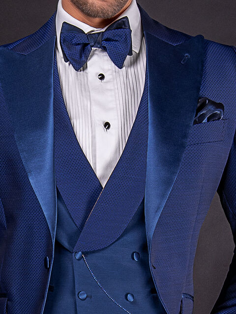 Gilet doppiopetto sciallato celeste rever contrasto