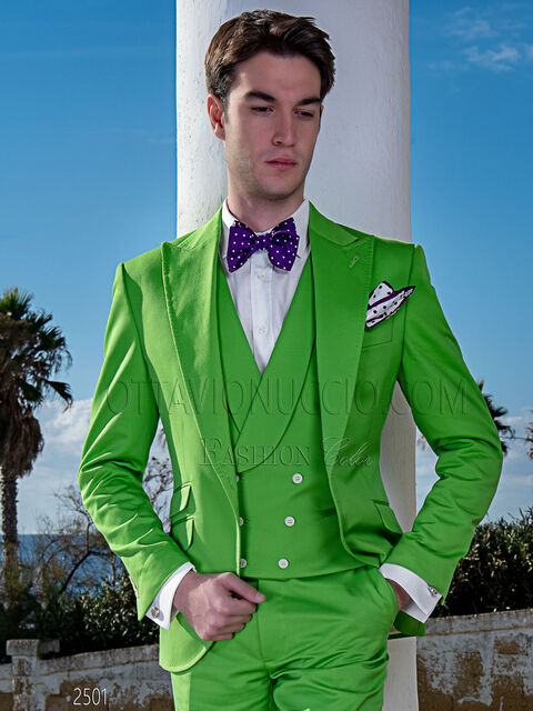 Abito vintage uomo da cerimonia estiva in piquet di cotone verde