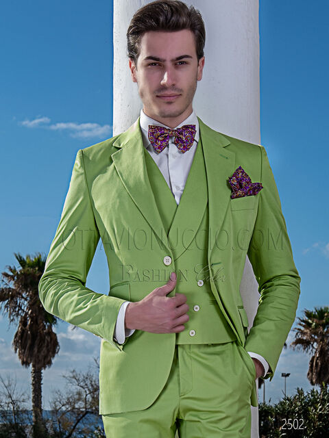 Abito uomo moda vintage in cotone verde, cerimonie da giardino