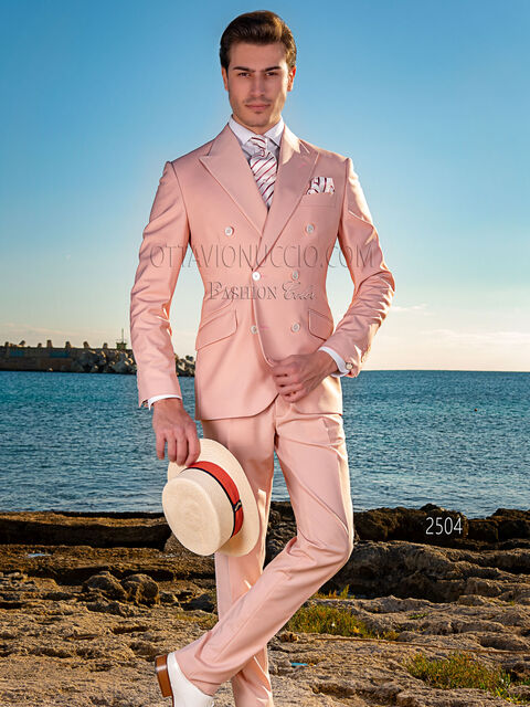 Abito uomo vintage doppiopetto rosa da cerimonia in spiaggia