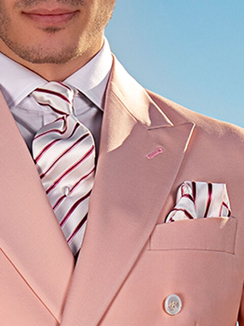 Cravatta e fazzoletto in seta jacquard righe su fondo bianco