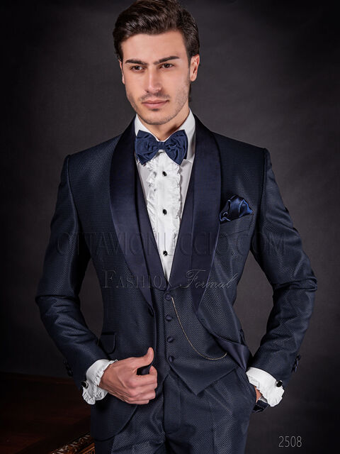 Abito sposo uomo blu fashion su misura con rever sciallato