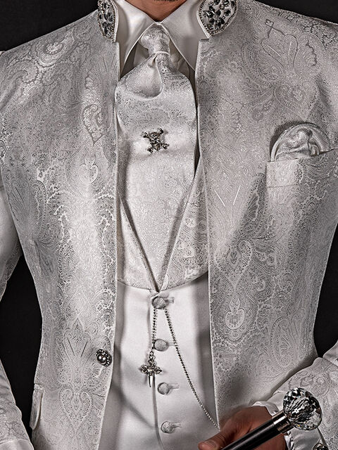Gilet collo sciallato in raso con rever damascato