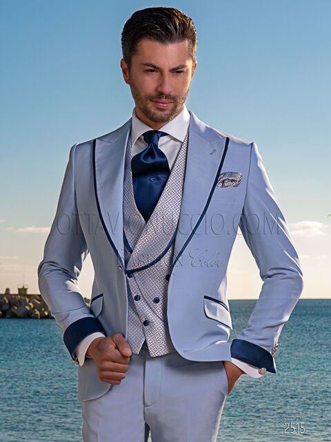 Vestito uomo fashion in misto lana azzurro e contrasti blu