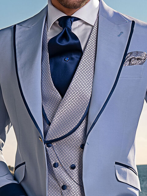 Gilet doppiopetto sciallato seta grigio perla con bordino