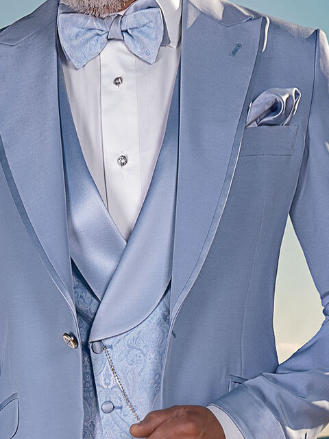 Gilet doppiopetto sciallato celeste con rever in raso