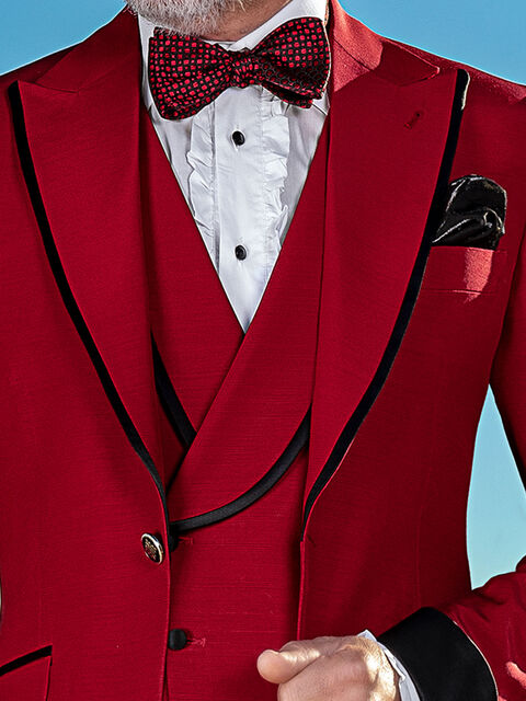 Gilet doppiopetto sciallato rosso bordino nero