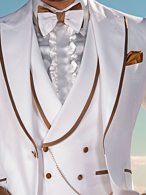 Gilet doppiopetto bianco con bordino oro