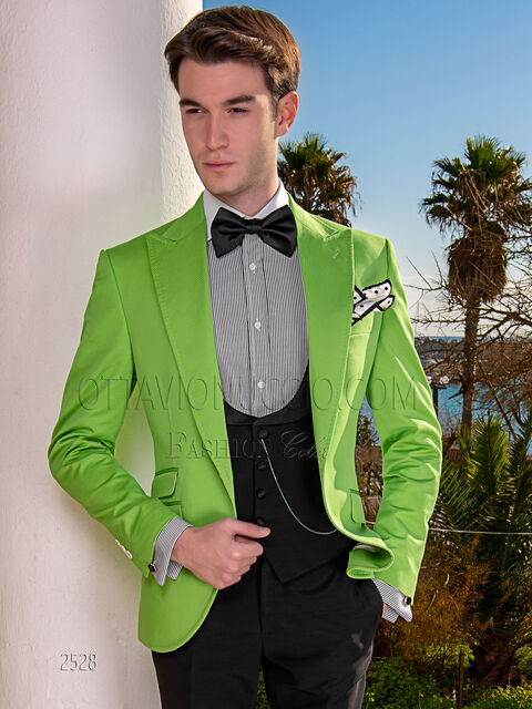 Abito da matrimonio civile in cotone verde, pantalone nero