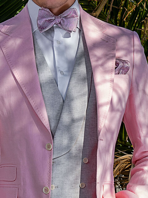 Gilet doppiopetto in puro lino grigio perla