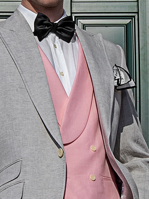 Gilet doppiopetto in puro lino rosa