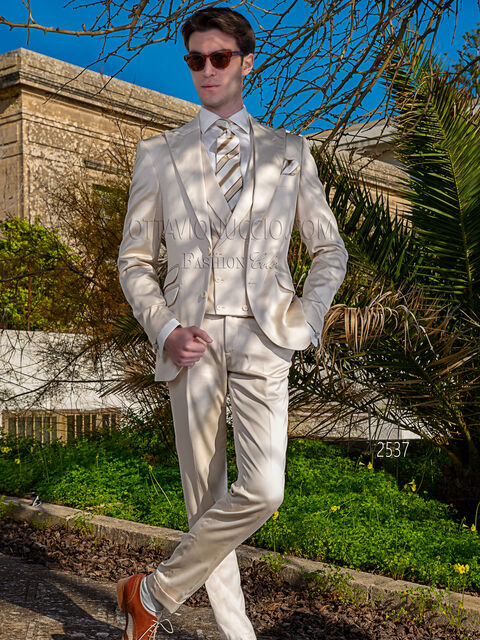 Vestito da matrimonio estivo uomo in raso di cotone beige