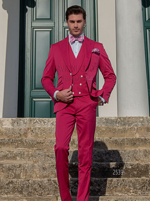 Abito moderno da matrimonio civile uomo in cotone fucsia