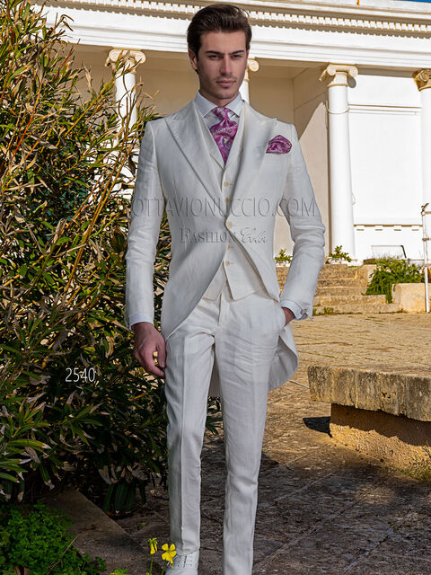 Tight moderno per matrimonio estivo in puro lino bianco
