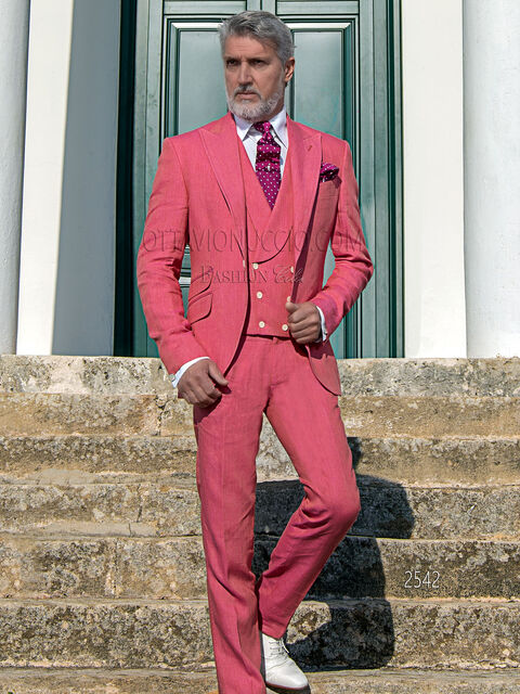 Abito moda uomo lino fucsia per cerimonie estive