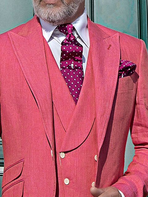 Gilet doppiopetto in puro lino fucsia