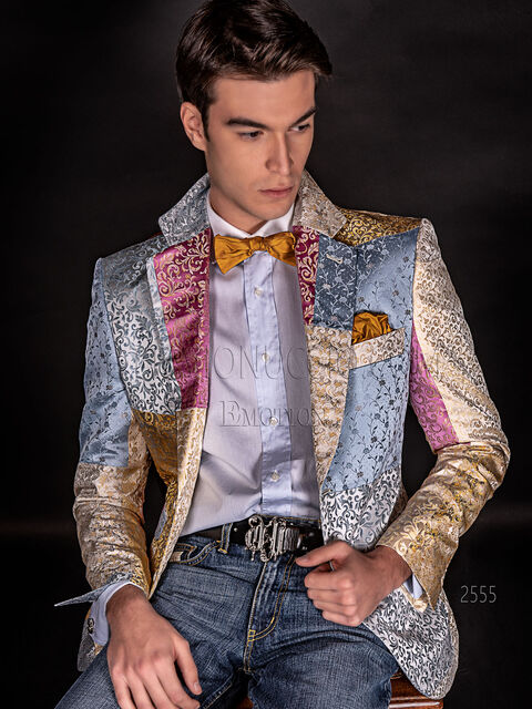Giacca da uomo moderna in patchwork seta tonalità pastello