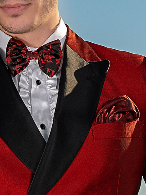 Papillon seta nero rosso e fazzoletto lurex rosso
