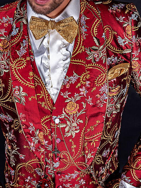 Gilet in seta shantung rossa ricamata