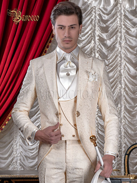 Abito da sposo uomo damascato avorio matrimonio stile barocco