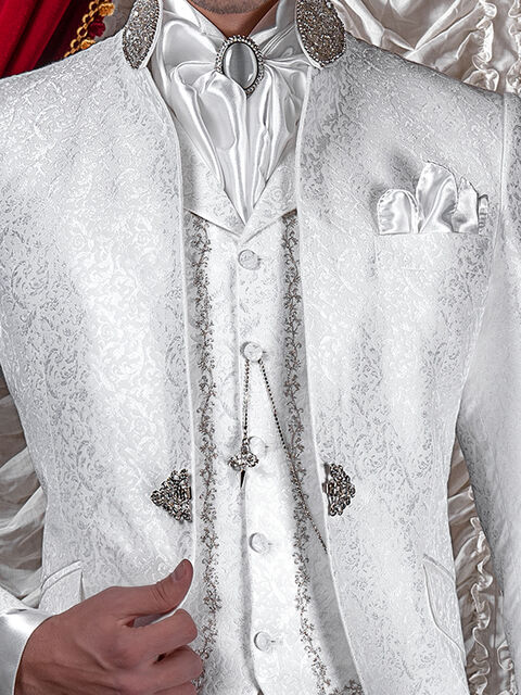 Gilet con rever broccato bianco ricamato argento