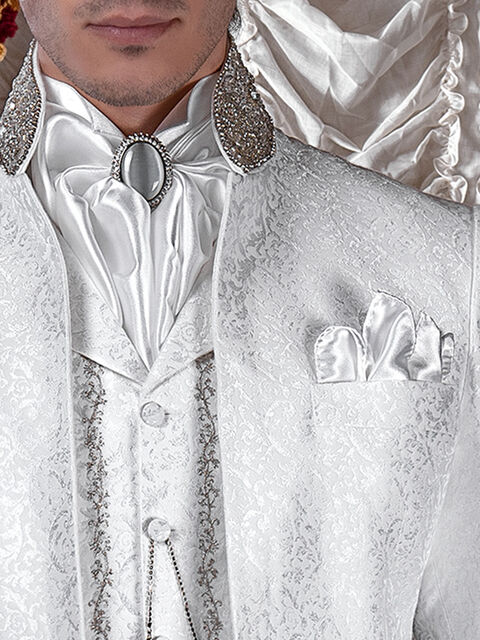 Plastron annodato e fazzoletto  in raso microfibra bianco