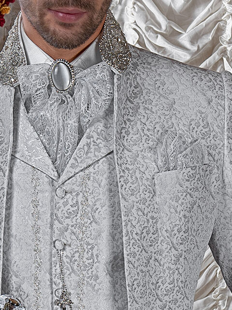Plastron annodato in pizzo bianco argento con fazzoletto