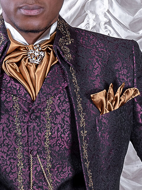 Plastron annodato e fazzoletto  in raso oro