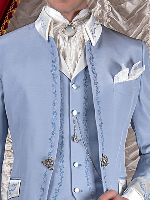 Gilet misto lana azzurro con ricamo a tono