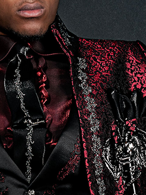 Cravatta ricamata e fazzoletto in lurex nero