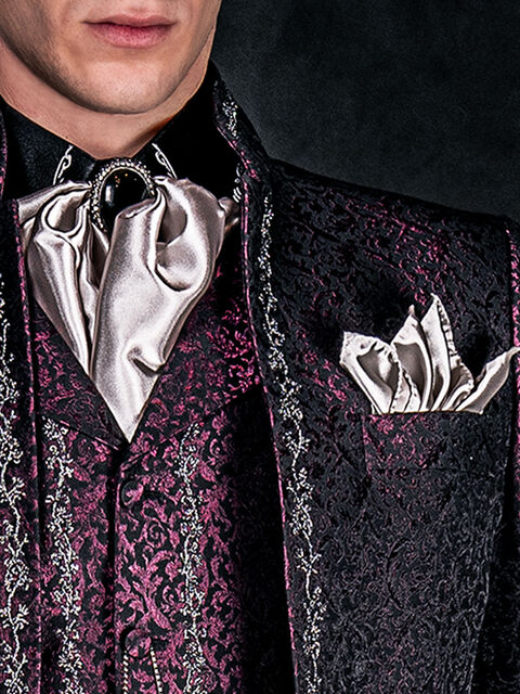 Plastron annodato  e fazzoletto in raso grigio perla