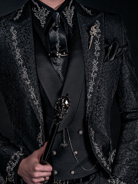 Camicia e Cravatta in tessuto lurex nero con ricamo