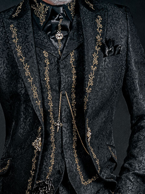 Camicia e cravatta lurex nero ricami oro