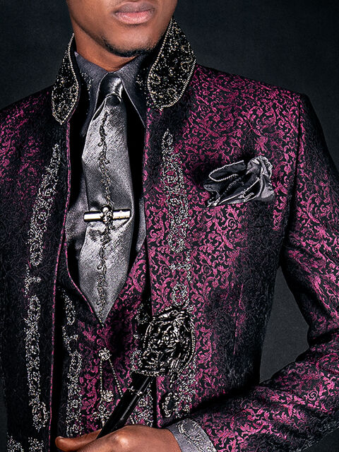 Camicia e Cravatta in tessuto lurex grigio con ricamo