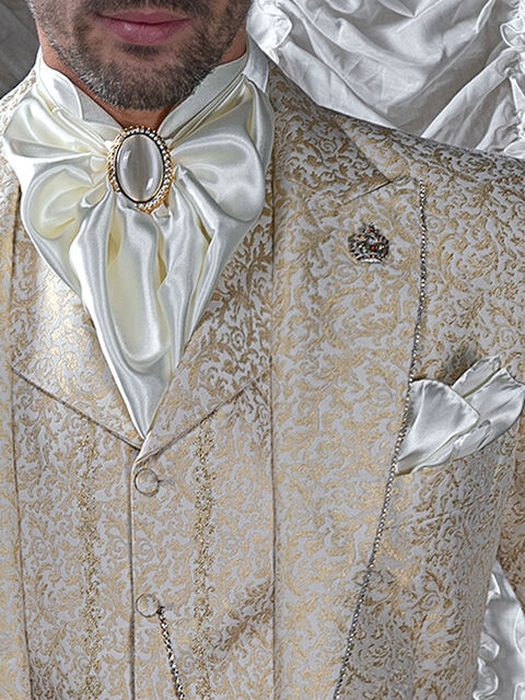 Plastron annodato e fazzoletto in raso avorio