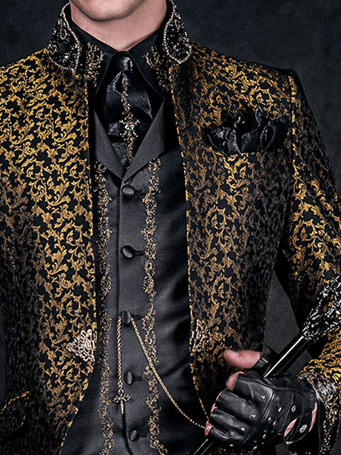 Gilet in raso nero con ricamo nero-oro